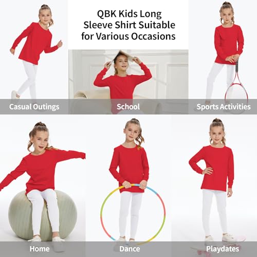Image of 3T 4T 5T to 12 Years Girls Long Sleeve Shirts Kids Cotton T-Shirt Toddler Basic Crew Neck Top
