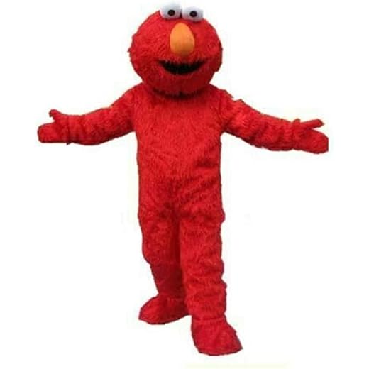 Plush Mascot Costume Compatile with ELmo Red Monster Adult Size for Men & Women Height 5'7" to 5'11" with Built-in Fan Inside The Head