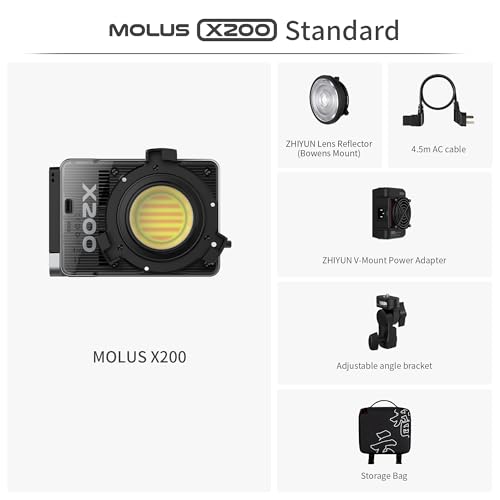 Image of ZHIYUN MOLUS X200 Bi-Color Standard 200W Video Light [Official] Handheld Continuous Output Light Portable Professional Photography Light Bowens Mount 2700K~6500K CRI≥95 TLCI≥97 Only 800g (NO Battery)