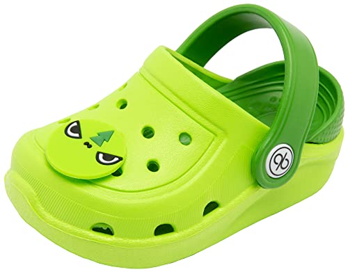 dripdrop Girls Comfort Clogs Kids Slip On Garden Shoes Boys Lightweight Beach Pool Slide Sandals Shower Slipper, Green Dinosaur, 9.5 Toddler