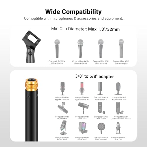 Image of NEEWER Desk Microphone Stand, Adjustable Table Top Mic Holder Mount with Clip and 3 /8 inch to 5 /8 inch Adapter Compatible with Blue Yeti Snowball HyperX QuadCast SoloCast Shure, Max Load 3.3 lbs, MS015