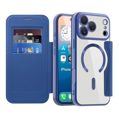 Coque iPhone 16 Plus étui rabat cuir bleu foncé idéal pour le bureau - 2