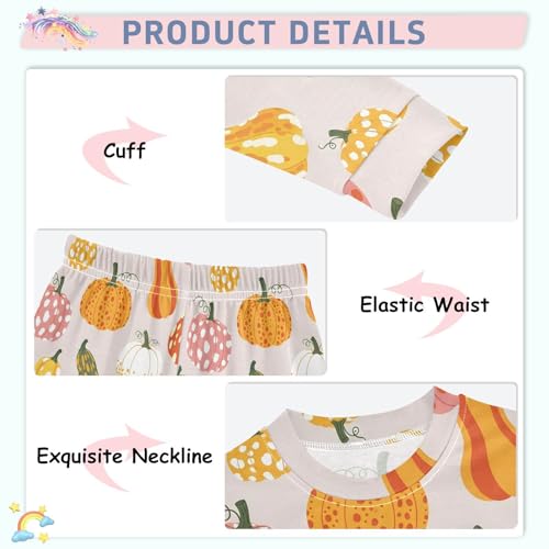Pajama Sets Long Sleeve Colorful Pumpkins and Autumn Pattern Soft Comfy Sleepwear 2 Piece PJS 3-8T4