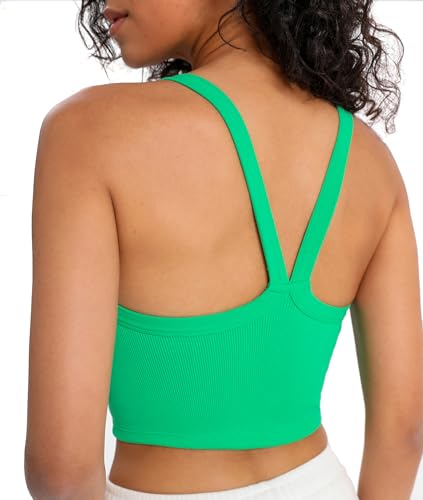 Image of Tank Tops for Women Scoop Neck Crop Tops Athletic Workout Tops Cute Seamless Cami Ribbed Tank Top