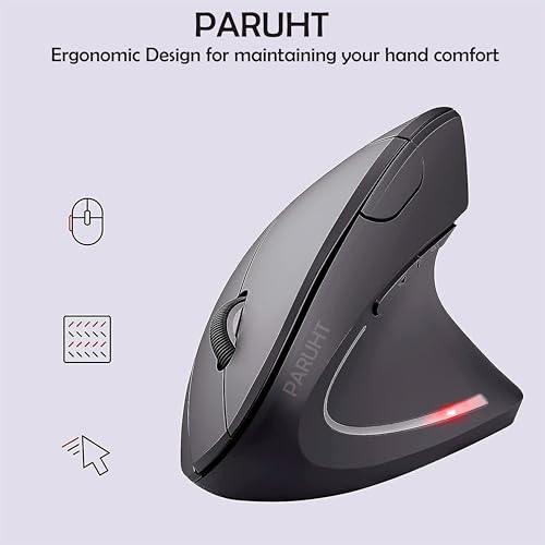Image of Ergonomic Right-Handed Wireless Optical Mouse, Portable and Rechargeable, Black PHT /EGMS