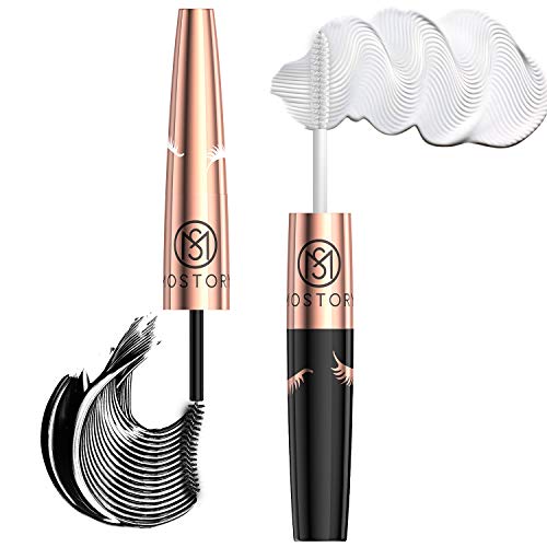 MOSTORY Mascara Black volume and length - Waterproof White Fiber Primer 2 in 1 Eye Makeup Set with Double Lash Extensions, 1 Count-2 Mascara Wands