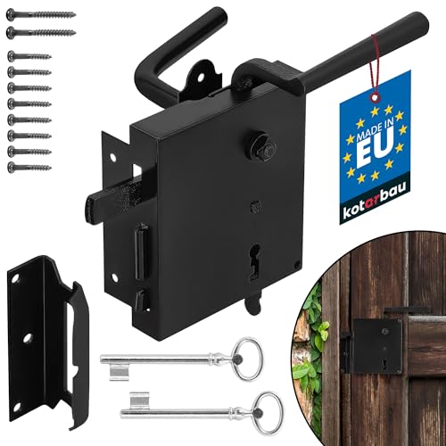 KOTARBAU® Kastenschloss 65mm Rechts Schwarz Pulverbeschichtet Schloss Aufschraubschloss Stumpfdrückerschloss Stahl Griff Rostfrei Robust