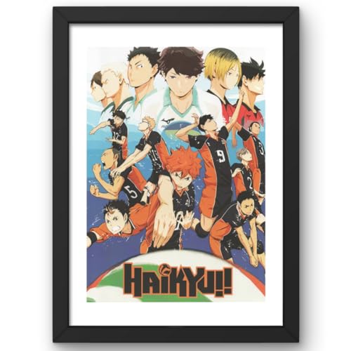 Image of CRAFT QUEST Haikyuu Anime Poster Laminated Posters Framed Painting For Anime Naruto Fans Wall Decor, Home Decor with Matte Black Frame (14 Inches x 10 Inches)