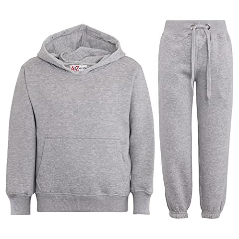 A2Z 4 Dzieci Dziewczęta Chłopcy Unisex Gładki dres z kapturem i spodnie - T.S Plain 105 Grey 5-6.