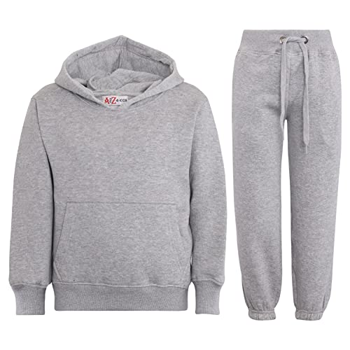 A2Z 4 Dzieci Dziewczęta Chłopcy Unisex Gładki dres z kapturem i spodnie - T.S Plain 105 Grey 5-6.