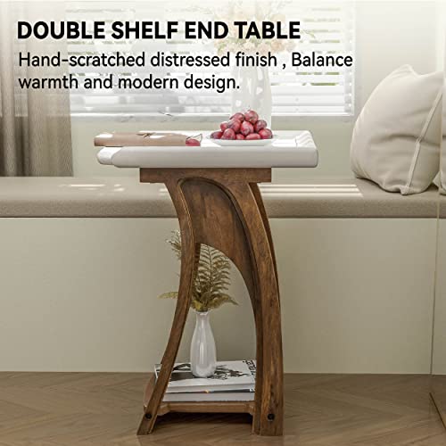 Lonyke French Country Tray Top End Table, Farmhouse Cottagecore Accent Side Table For Family, Living Room, Boho, White&Brown… #TOP2