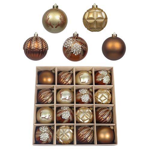 Valery Madelyn Large Christmas Ornaments Set for Fall Decor, 16ct 3.15 Inches Brown Copper Gold Shatterproof Christmas Tree Decorations, Woodland Bronze Hanging Ball Bulk Thanksgiving Autumn Harvest