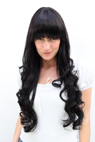 WIG ME UP Perücke Schwarz – Sehr Lange, Gewellte Scheitelperücke Aus Kunstfaser, Bis 60 Cm