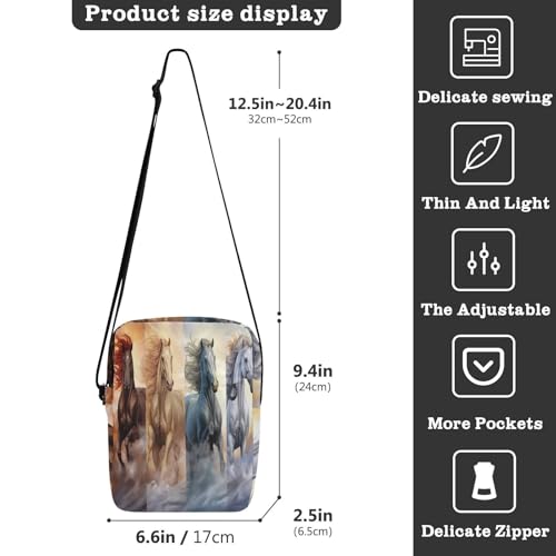 mens messenger bag crossbody Crossbody Bags For Women Women's Purse Adjustable Strap for Travel Travel- Horse Colorful3