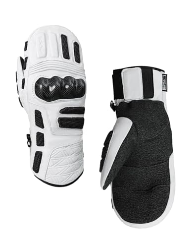 VXW Ski & Snowboard Gloves for Pro Competition - Goat Leather Carbon Fiber & Superfabric Protection, Waterproof Windproof with 3M Thinsulate Insulation(White, Large)