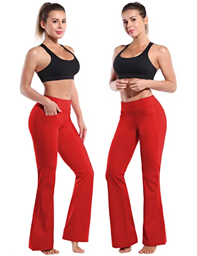 Image of BUBBLELIME 29 inch /31 inch /33 inch /35 inch /37 inch Women High Waist Bootlegs Yoga Pants Tummy Control Bootcut Workout Flared Out Pockets