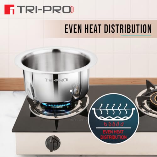 Image of Bergner TriPro Triply Stainless Steel 3 Pcs Tope Set - 16cm (1.8L), 18cm (2.5L) and 20cm (3.5L), Even Heating, Flared Rim, Healthy Cooking, Topes for Cooking, Serving and Storing - Induction Bottom