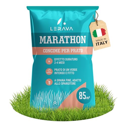 LERAVA® Concime per Prato Marathon (85 m²) - Fertilizzante a Lenta Cessione fino a 4 Mesi - Concime Prato Primavera con Potassio, Magnesio e Microelementi - Nutrimento Costante per Prati e Aree Verdi