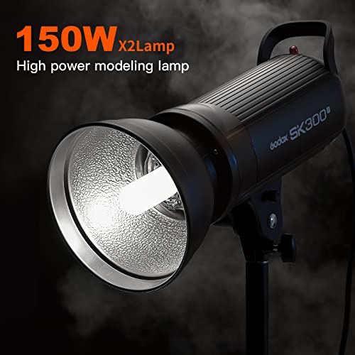 Godox 2X SK300II Studio Flash Strobe Kit:2.4G 600Ws Speedlite Flash Monolight with Bowens Mount for Studio Shooting,Location & Portrait Photography with Light Stand,Softbox,Barndoor and Umbrellas