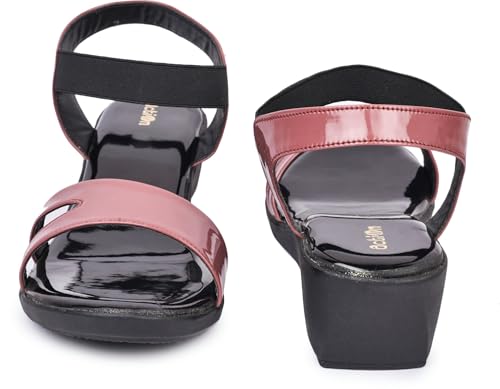 Image of Action Women's Patent Platform Sandals|Open Toe| Elastic Ankle Strap| Wedge Heel Black
