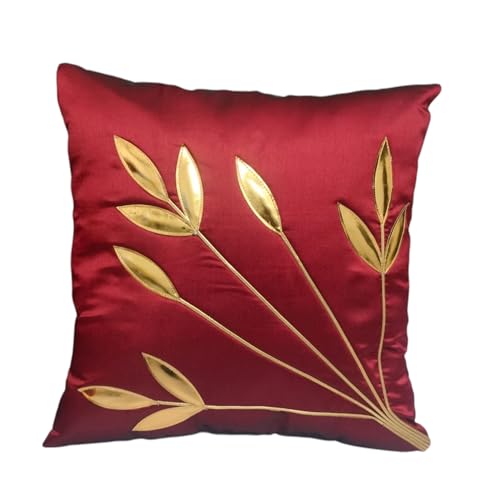 Image of Golden Floral Cushion Covers, 16x16 Inch, Set of 5 (Maroon)