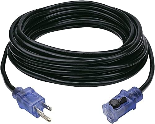 Clear Power 40 ft Outdoor Extension Cord with Lighted Locking Connector, 16/3 SJTW, 3-Prong Grounded Plug, Black, Water & Weather Resistant, Flame Retardant, General Purpose, DCOC-0127-DC
