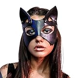 Junxcj Katzenmaske, Sexy PU Leder Katzenohr Maske, Halbe Maske Cosplay Kostüm, Neue schwarze Katzenmaske für Fasching Maskerade Masquerade Halloween