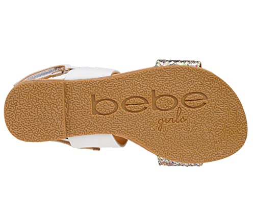 Image of bebe Girl's Sparkly and Strappy Glitter Leatherette Flat Sandals with Adjustable Strap (Toddler /Little Kid)