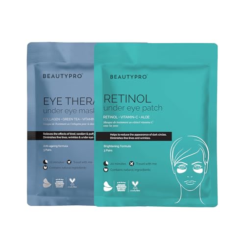 BEAUTYPRO AM/PM EYE ROUTINE Eye Therapy & Retinol Under Eye Gel Patches Multipack 2-in-1 Collagen Green Tea Skincare Treatment for Puffy Eyes Dark Circles & Wrinkles Vegan Multi Award Winning Brand