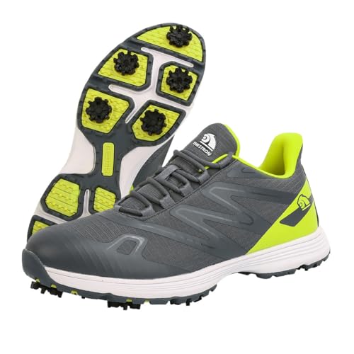 Veacam Golf Shoes for Men, 7 Replaceable Spikes Golf Sneakers Outdoor Anti Slip Walking Footwears Fashion Male Golf Sport Shoes,Green,12