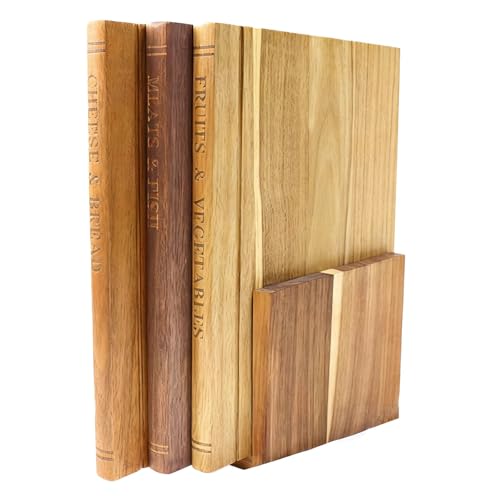 Comparison: Best Cutting Board Library Set 11 Book Cutting Board Set of 3 That Look Like Books ,100% Acacia Wood Solid Walnut Cutting Board Library with Brackets Easy to Clean and Store Unique Gift for Book Lovers and Chefs.
