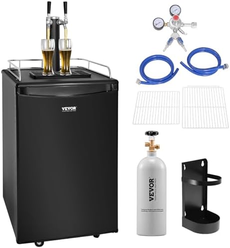 VEVOR Beer Kegerator, Dual Tap Commercial Draft Beer Dispenser for D system, Full Size Keg Refrigerator with 5lbs CO2 Tank, Hold 2 Sixth / 2 Ball lock keg, Black