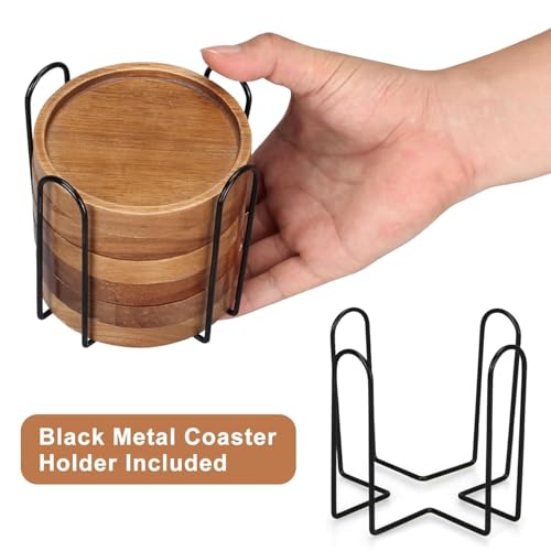 Image of Wooden Trivet for Dining Table - Bamboo Heat Resistant Pad with Anti-Slip Grip Mats, Round Hot Pot Holder and Pan Stand for Kitchen Countertop Protection (Wood Coaster 6 pcs, Pack of 6)