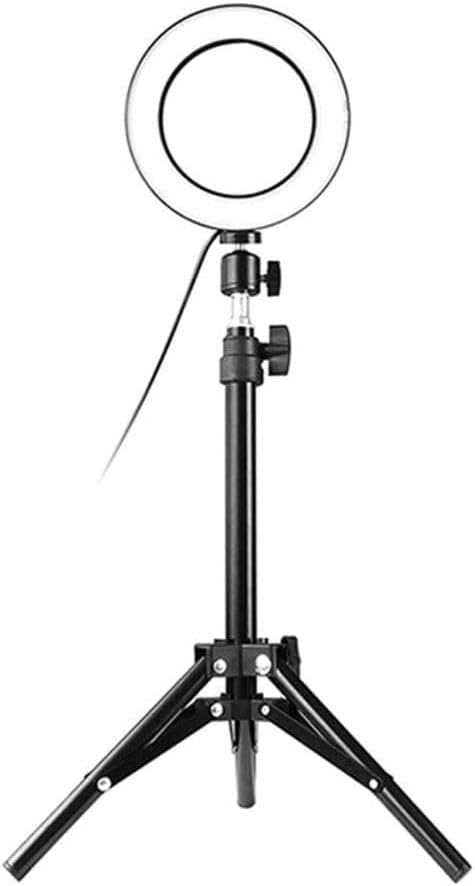 COOLBABY 64-LED Ring Light Round Selfie Camera Lamp With Telescopic Makeup Live Stream and YouTube Video Dimmable LED Camera Tripod Holder Black 5watts