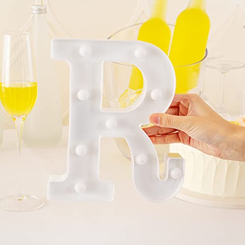 Image of Restaurantware-Illumify 6.5 x 1.2 x 8.7 Inch Light Up Letter, 1 Durable Marquee LED Light - Letter R, Touchproof, White Plastic Party Alphabet Accent, Keyhole Slot, For Weddings, Or Special Events