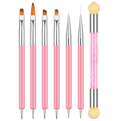 BUTBU Pennelli Nail Art Set di Pennelli, 6 Pezzi Pennelli e Spugna di Pennellino, per Unghie in Gel per Disegnare DipingereLlinee e Fiori per Nail Art per Il Design Delle Unghie