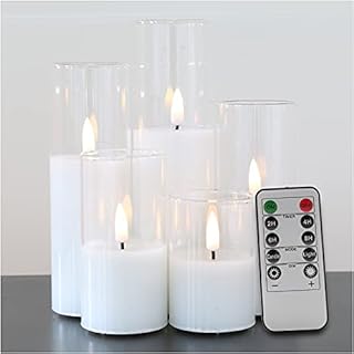 Eywamage Clear Glass Flameless LED Candles with Remote, Flickering Slim Tall Battery Operated Christmas Decorative Candles Set of 5