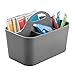 Produktbild mDesign kleiner Schreibtisch Organizer mit Griff  praktisches Schreibtisch Ordnungssystem aus Kunststoff  tragbare Schreibtischablage für Scheren, Stifte etc.  je 4 Fächer  dunkelgrau
