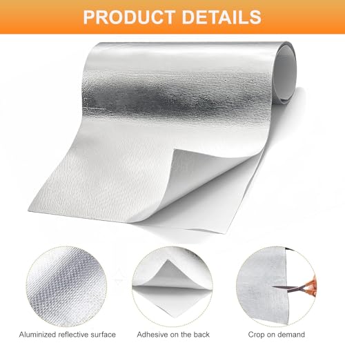 Hitzeschutzfolie Selbstklebend, Hitzeschutz Aluminium Glasfaser Platte, Isolierfolie Kleberücken Aluminisierte Praktische Hitzebeständige Folie für Schlauch und Automatische Verwendung, 30x300cm