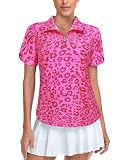 Picture of Tanst Sky Womens Golf Polo Shirts, Short Sleeve Athletic Gym Tops Quick Dry Collared Tshirt Loose Fit Quarter Zip Pullover Moisture Wicking Shirt Outdoor Hiking Running ClothesPink Leopard Print XL