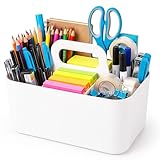 OFFASST Stapelbarer Aufbewahrungskorb mit Griff - Organizer f&uuml;r Putzmittel mit 5 F&auml;chern, K&uuml;che, Bad, Schminktisch & Bastelzubeh&ouml;r, Ablagef&auml;cher f&uuml;r Makeup, N&auml;hutensilien (Wei&szlig; 24.5x15.5x17.5 cm)