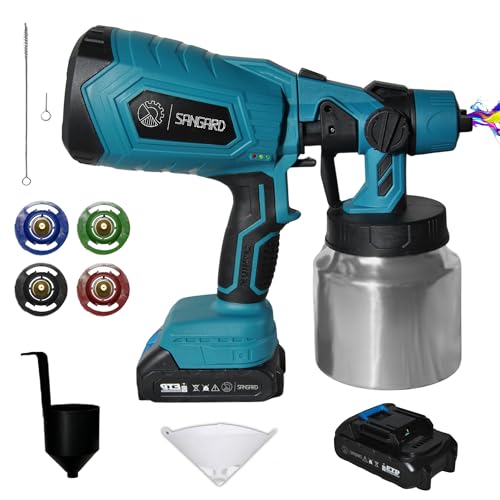 SANGARD - Pistola Pintura electrica con 2 baterías makita 18V - Pistola para Pintar sin Cables - pulverizador - contenedor Aluminio 1000mL - Boquillas Intercambiables (1 Batería, 1, Unidad)