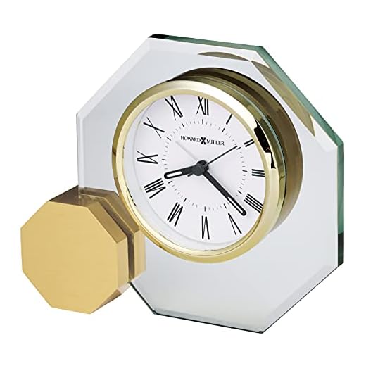Howard Miller Danson Tabletop Clock – Premium Decorative Aluminum Base Clock with Octagon Glass Design Modern Alarm Clock Quartz Movement Roman Numeral Dial & Gold Tone Bezel for Elegant Home Decor