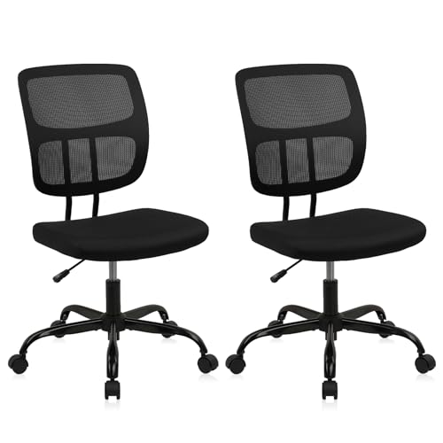 Image of CLATINA Home Office Chair No Arms with Wheels, Adjustable Height Small Desk Chair, Ergonomic Mesh Rolling Work Swivel Chairs, 360 Swivel Computer Chair for Office, Reading Meeting Room 2PK(Black)