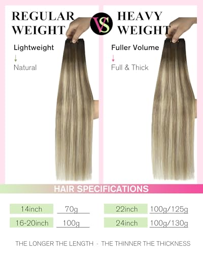 Image of YoungSee Human Hair Weft Extensions Ombre Sew in Extensions Balayage Weft Hair Extensions Human Hair Walnut Brown Ombre Light Brown with Blonde Balayage Hair Wefts Remy Hair 20 Inch 100g