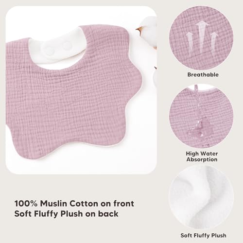 Image of Bearmoss Muslin Baby Bibs for Drooling & Teething Cotton Drool Bib 6 Pack | Soft Absorbent Adjustable Bibs for Unisex Boys and Girls,Easy to Clean for Infant,Toddler, Newborn,Wider design,0-36 Months