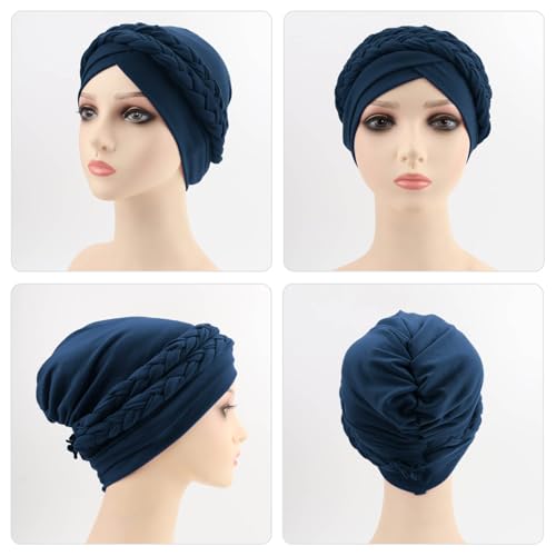 Image of DRESHOW African Women Turban Caps Beanie Twist Headscarf Pre-Tied Double Twisted Braids Headwraps for Women Chemo Cancer Cap