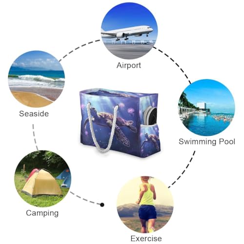 Large Beach Bags Totes Canvas Tote Shoulder Bag Jellyfish Sea Turtles Water Resistant Bags for Gym Travel Daily3