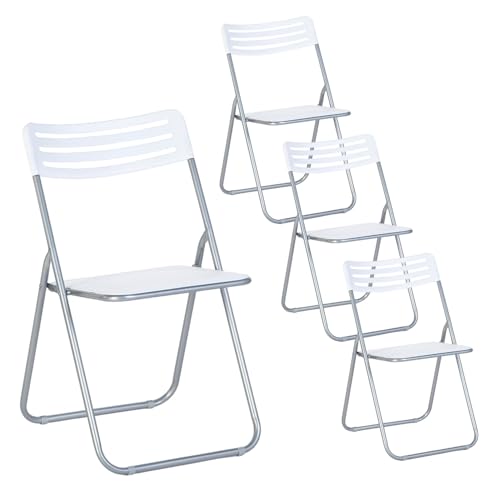 ZZINOKE Set de 4 PVC Silla Plegable con Respaldo Acolchado, Plegable para Ahorrar Espacio, Adecuado para Interior, Exterior, Oficina, Camping, 46 x 45 x 80 cm, Color Blanco