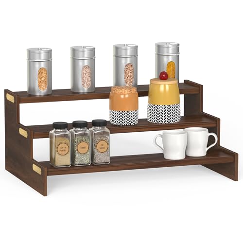 Image of BLUEWUD Dolvin Ladder Style Engineering Wood Spice Masala Rack Shelf Stand Organizer /Spice Bottle Display Rack & Cup Stand for Home & Kitchen, DIY (Do it Yourself), (Brown Maple, 36 X 24 X 15 Cm)